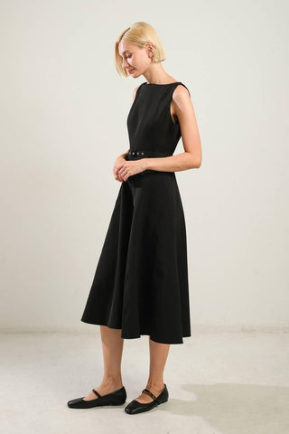 LIVING THE DREAM BLACK WOVEN MIDI DRESS - Glamourous Grace