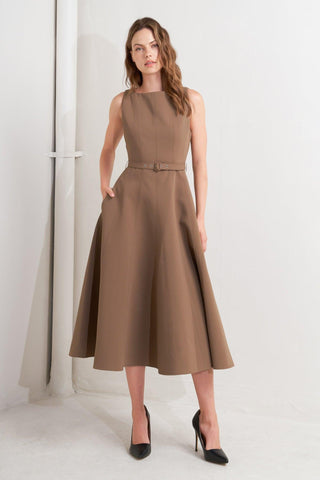 LIVING THE DREAM BROWN WOVEN MIDI DRESS - Glamourous Grace