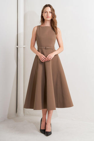 LIVING THE DREAM BROWN WOVEN MIDI DRESS - Glamourous Grace