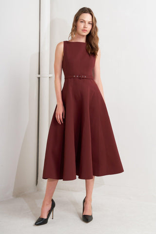 LIVING THE DREAM WINE WOVEN MIDI DRESS - Glamourous Grace