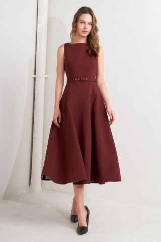 LIVING THE DREAM WINE WOVEN MIDI DRESS - Glamourous Grace