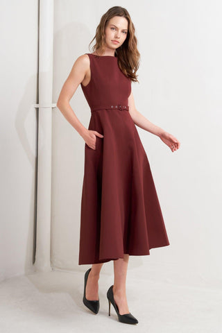 LIVING THE DREAM WINE WOVEN MIDI DRESS - Glamourous Grace