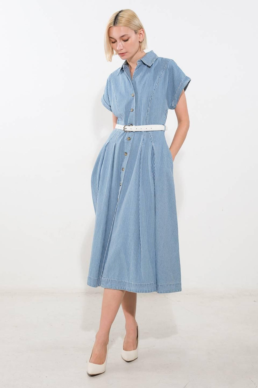 SOAK IN THE SUN DENIM MIDI DRESS - Glamourous Grace
