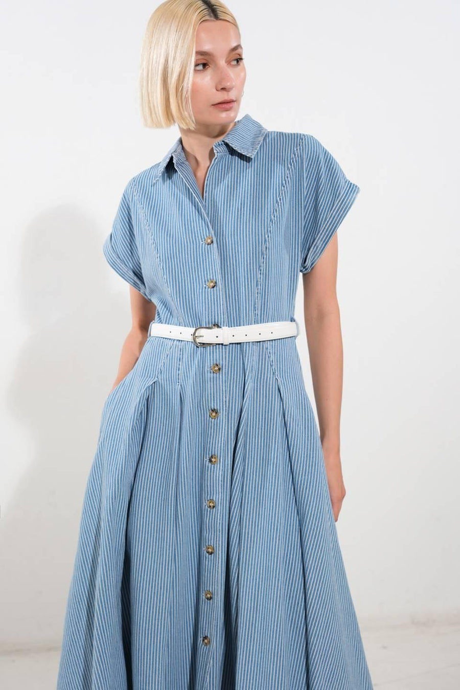 SOAK IN THE SUN DENIM MIDI DRESS - Glamourous Grace