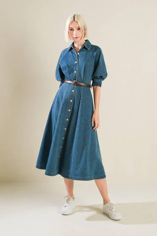 DIVIDE AND CONTOUR DENIM MIDI DRESS - Glamourous Grace