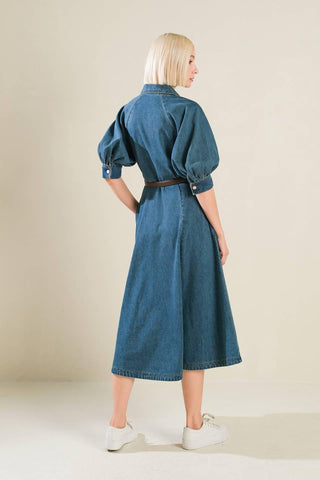 DIVIDE AND CONTOUR DENIM MIDI DRESS - Glamourous Grace