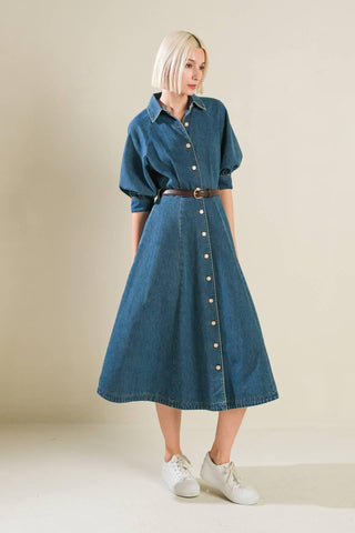 DIVIDE AND CONTOUR DENIM MIDI DRESS - Glamourous Grace