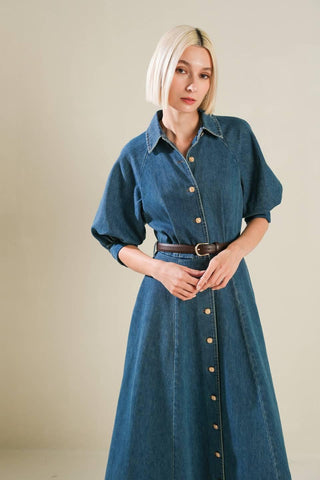 DIVIDE AND CONTOUR DENIM MIDI DRESS - Glamourous Grace