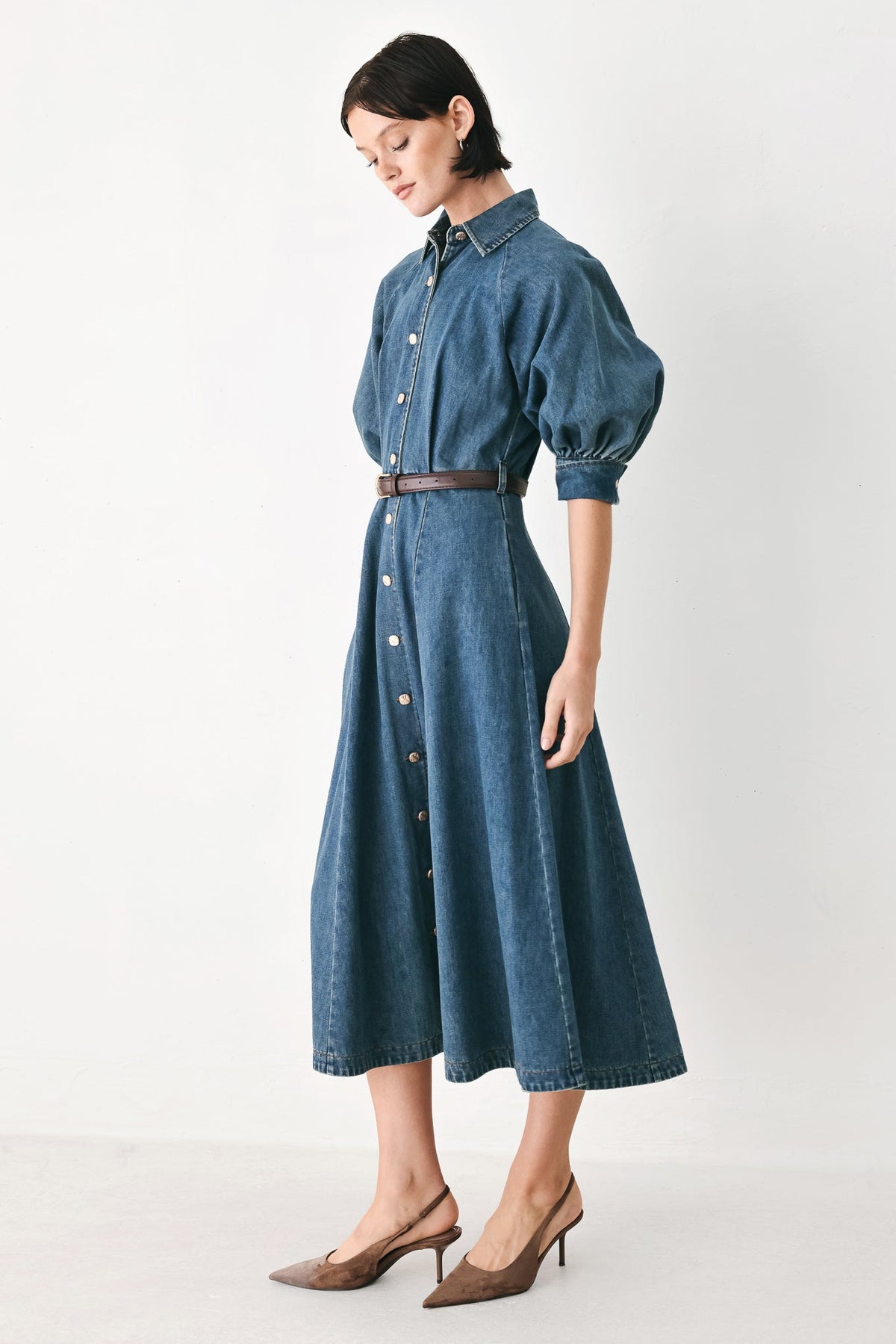 DIVIDE AND CONTOUR DENIM MIDI DRESS - Glamourous Grace