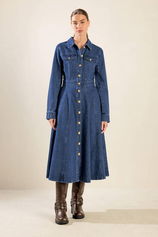 DRIFTING THOUGHTS DENIM MIDI DRESS - Glamourous Grace
