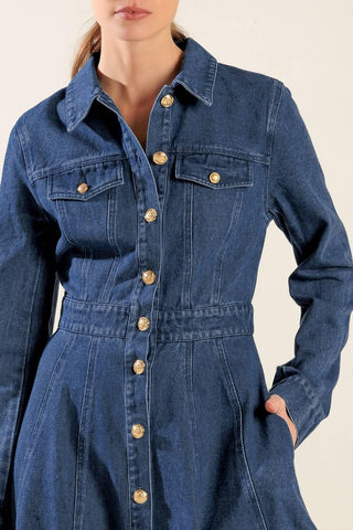 DRIFTING THOUGHTS DENIM MIDI DRESS - Glamourous Grace