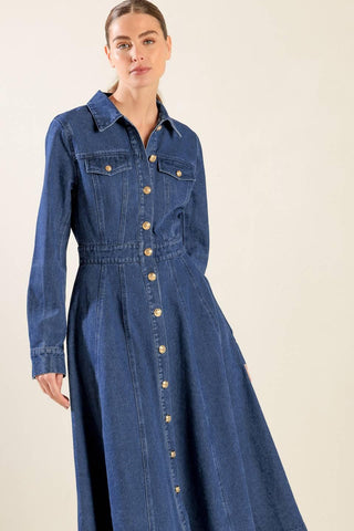 DRIFTING THOUGHTS DENIM MIDI DRESS - Glamourous Grace