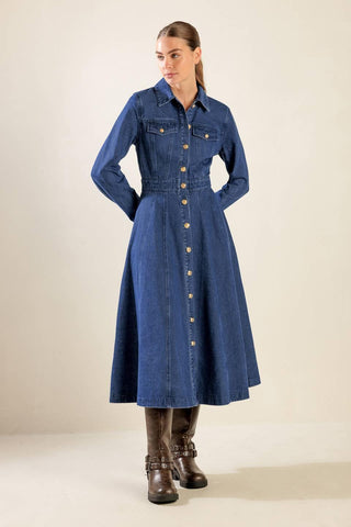 DRIFTING THOUGHTS DENIM MIDI DRESS - Glamourous Grace