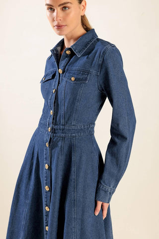 DRIFTING THOUGHTS DENIM MIDI DRESS - Glamourous Grace