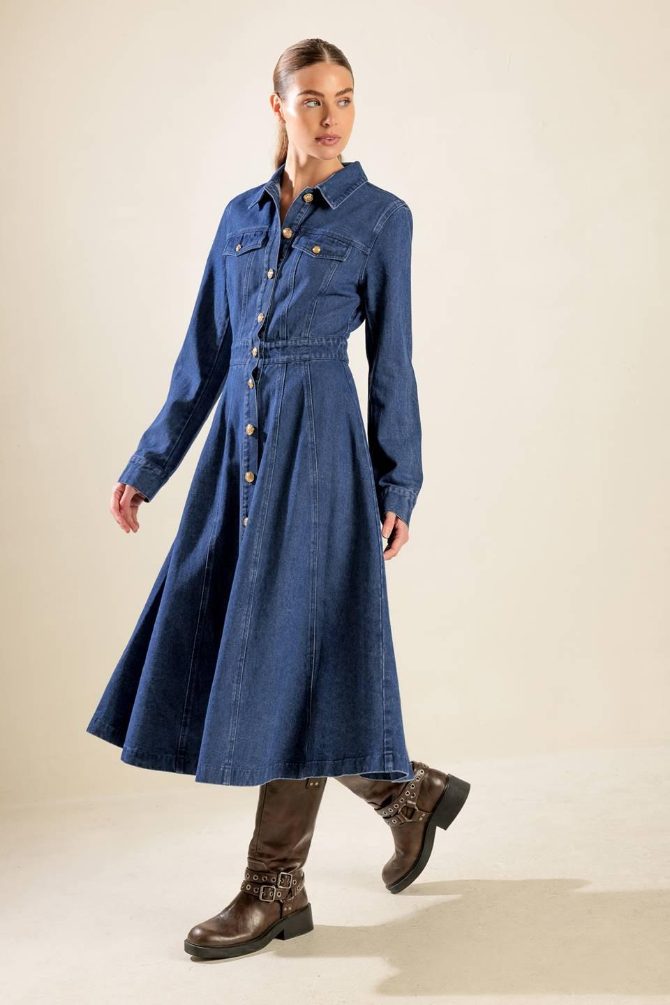 DRIFTING THOUGHTS DENIM MIDI DRESS - Glamourous Grace