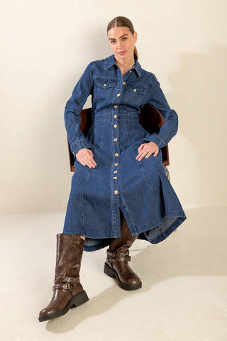 DRIFTING THOUGHTS DENIM MIDI DRESS - Glamourous Grace