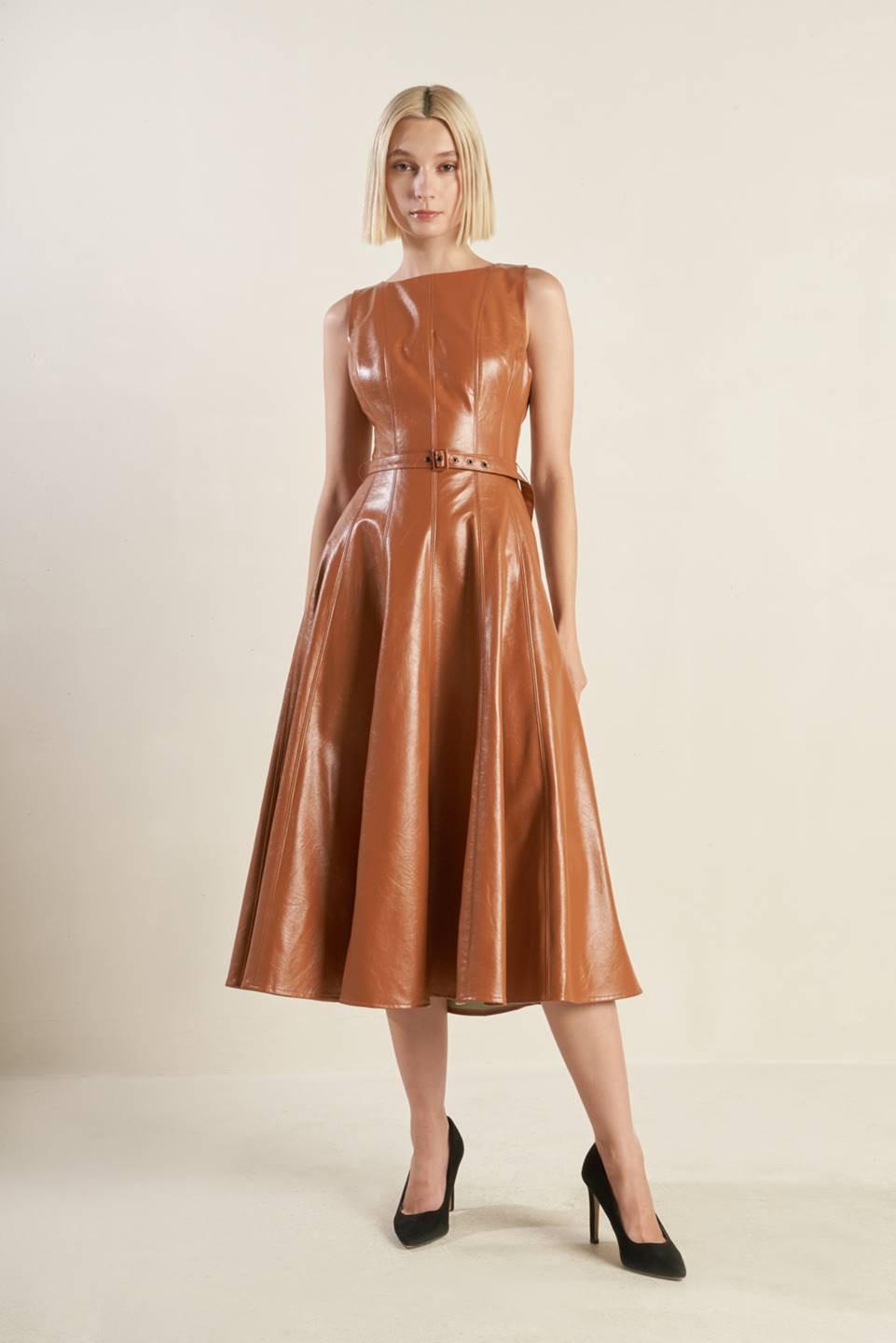 LUNAR SYMPHONY FAUX LEATHER MIDI DRESS - Glamourous Grace