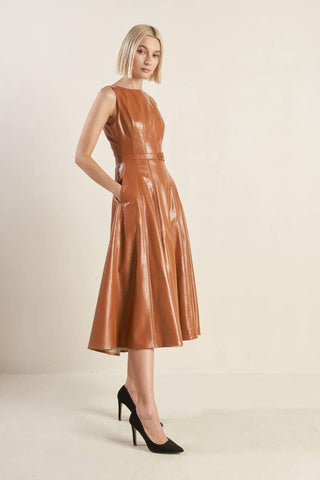 LUNAR SYMPHONY FAUX LEATHER MIDI DRESS - Glamourous Grace