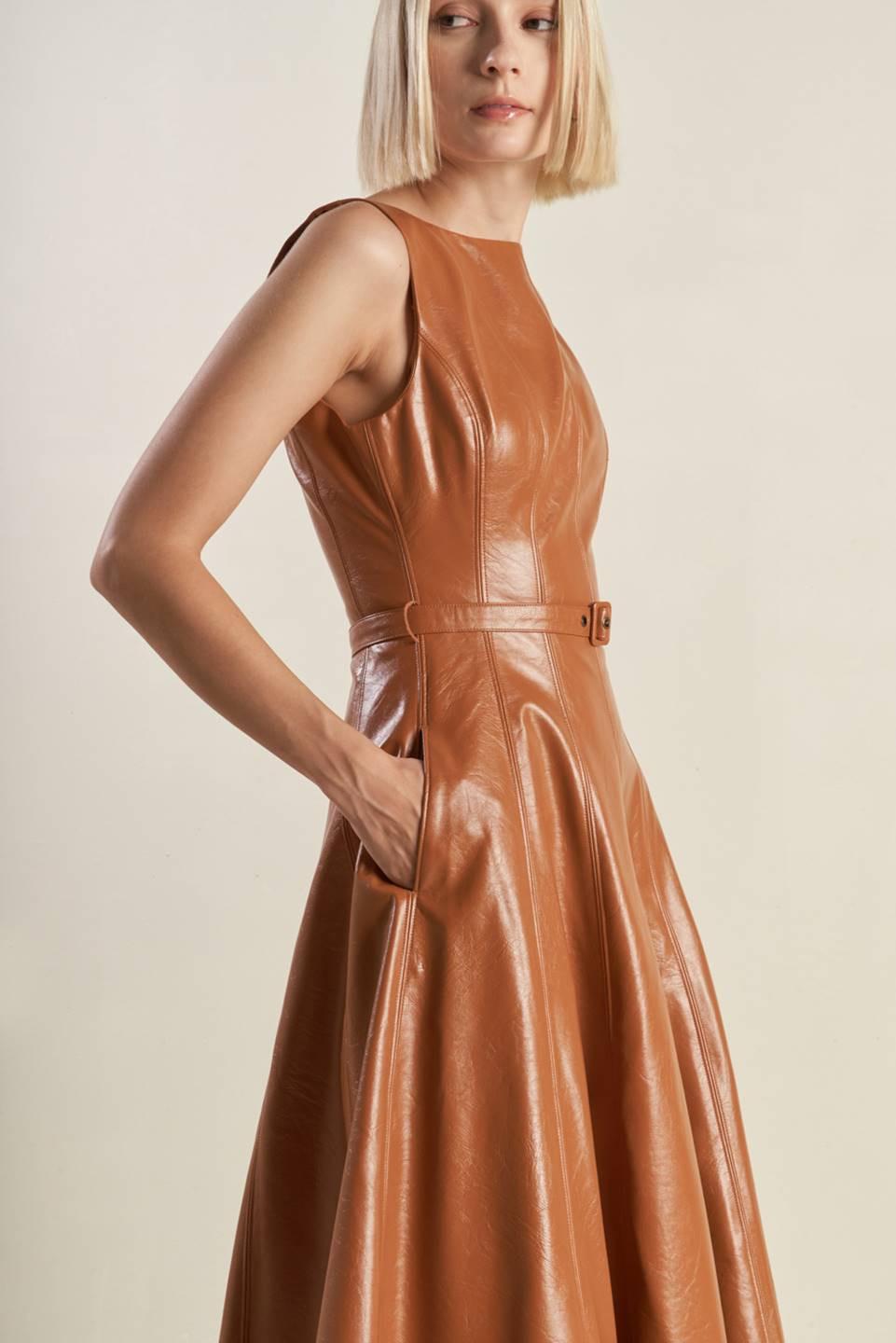 LUNAR SYMPHONY FAUX LEATHER MIDI DRESS - Glamourous Grace