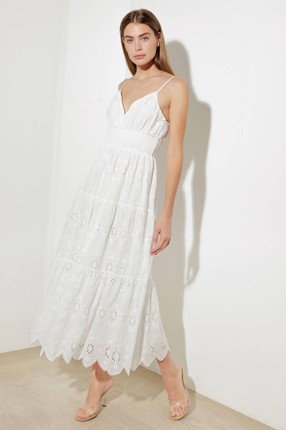LUMINOUS BLISS WOVEN EYELET MIDI DRESS - Glamourous Grace