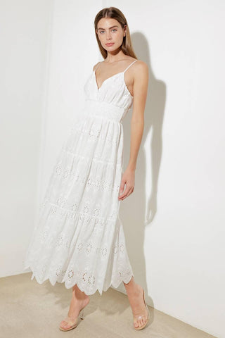 LUMINOUS BLISS WOVEN EYELET MIDI DRESS - Glamourous Grace