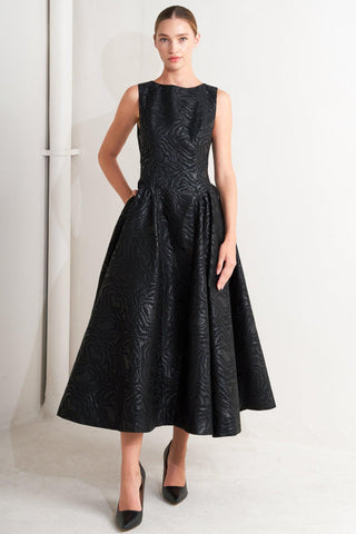 CHECK YOURSELF BLACK WOVEN MIDI DRESS - Glamourous Grace