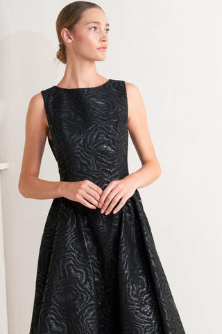 CHECK YOURSELF BLACK WOVEN MIDI DRESS - Glamourous Grace