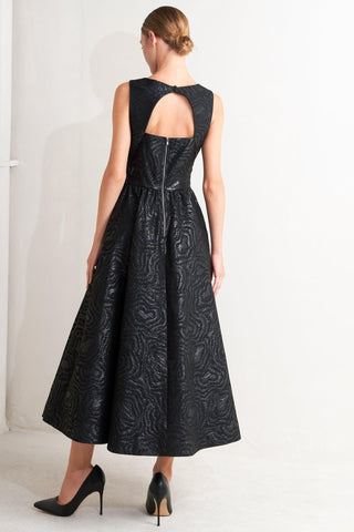 CHECK YOURSELF BLACK WOVEN MIDI DRESS - Glamourous Grace