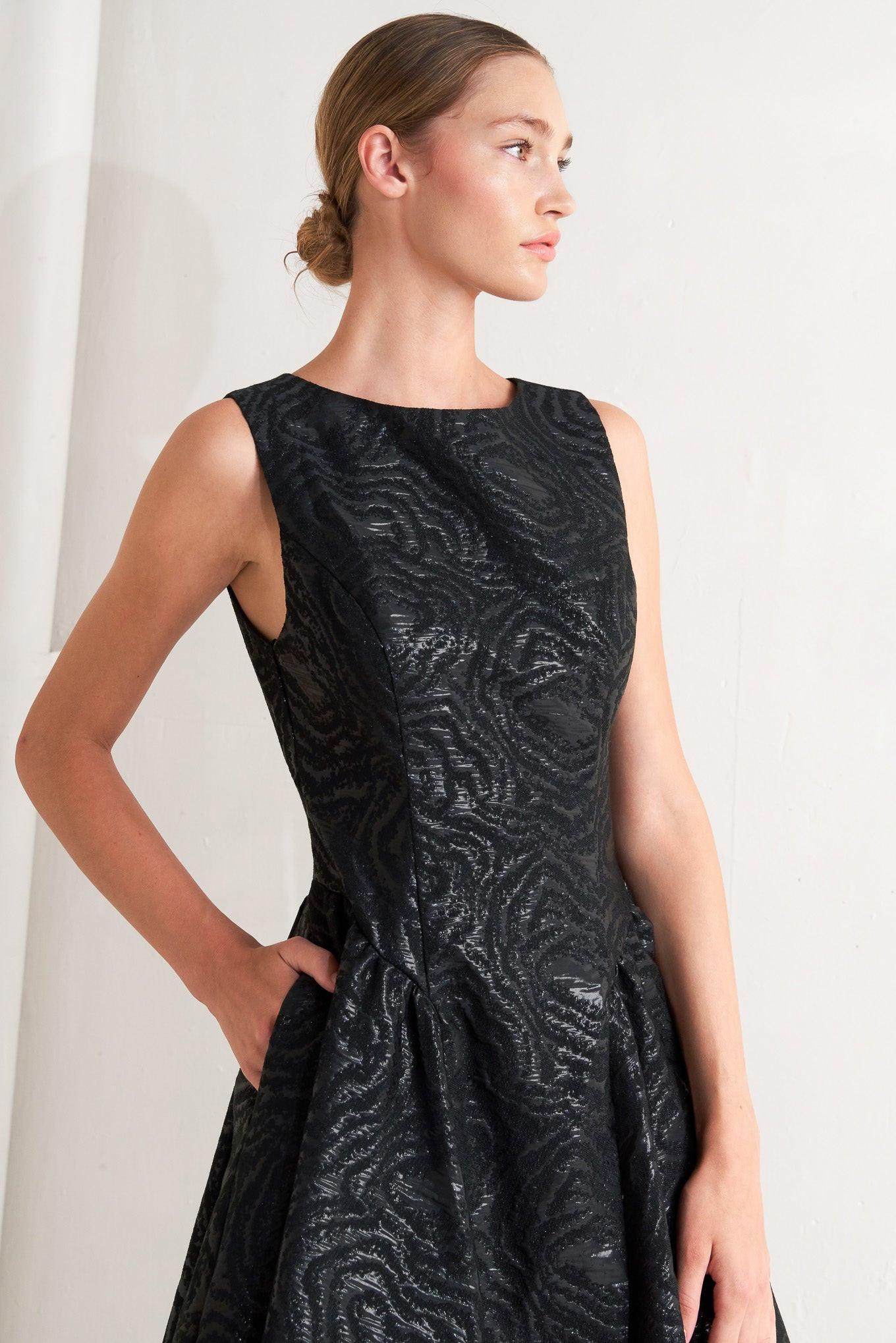 CHECK YOURSELF BLACK WOVEN MIDI DRESS - Glamourous Grace