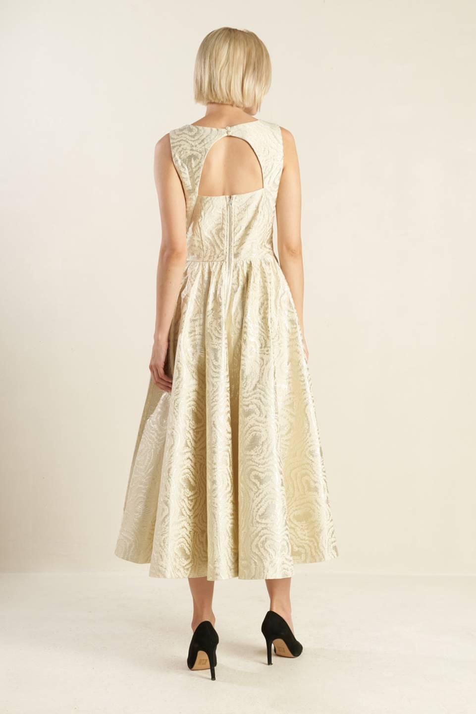 CHECK YOURSELF CHAMPAGNE WOVEN MIDI DRESS - Glamourous Grace