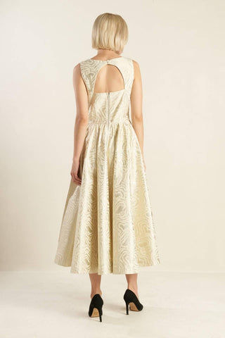 CHECK YOURSELF CHAMPAGNE WOVEN MIDI DRESS - Glamourous Grace