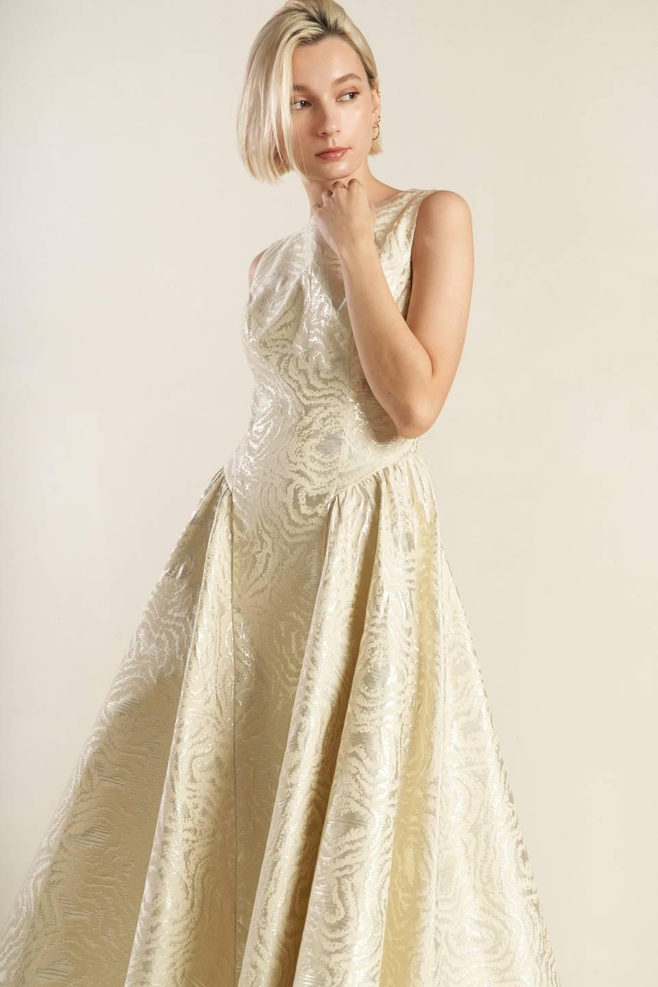 CHECK YOURSELF CHAMPAGNE WOVEN MIDI DRESS - Glamourous Grace