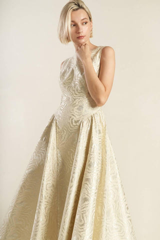 CHECK YOURSELF CHAMPAGNE WOVEN MIDI DRESS - Glamourous Grace