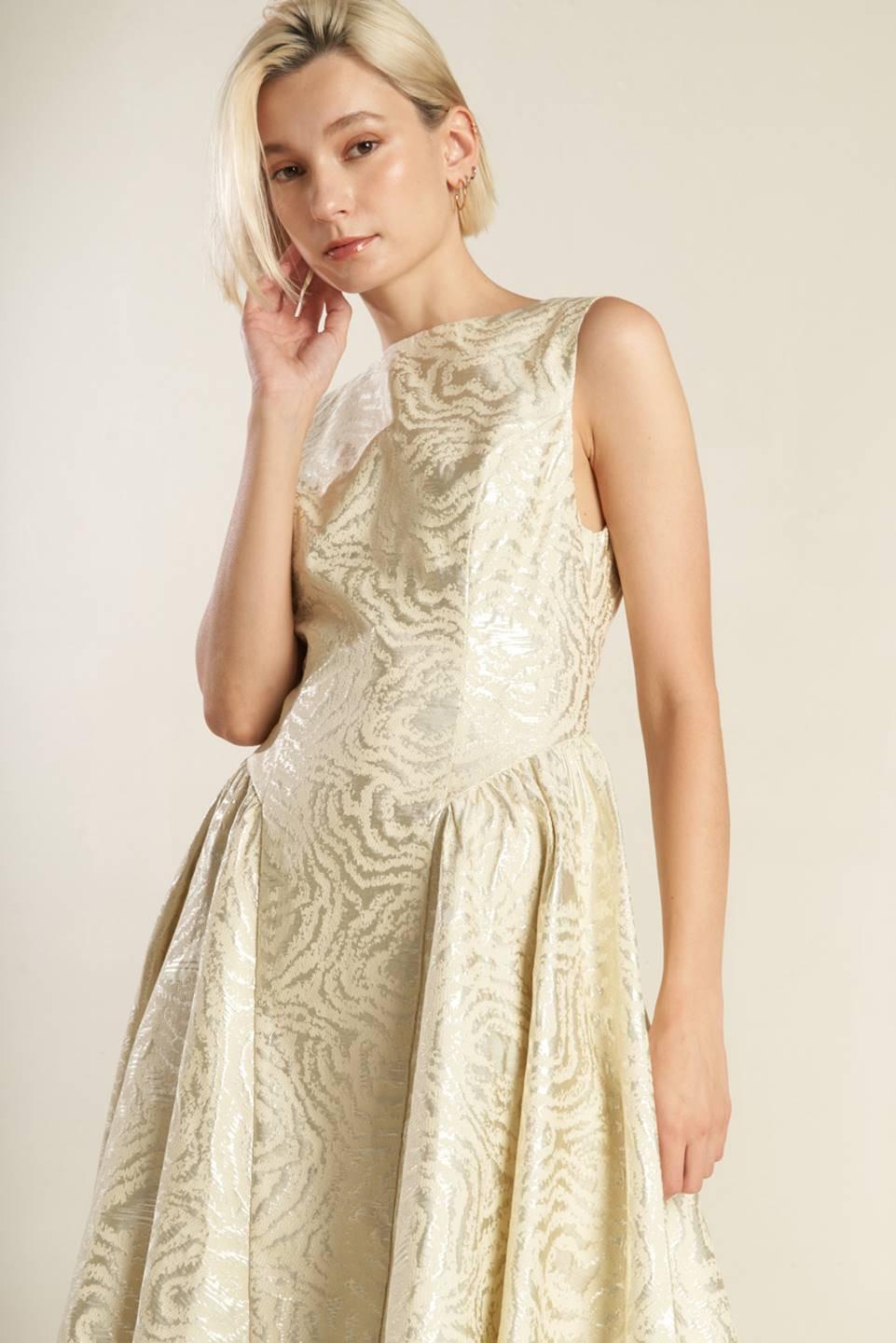 CHECK YOURSELF CHAMPAGNE WOVEN MIDI DRESS - Glamourous Grace