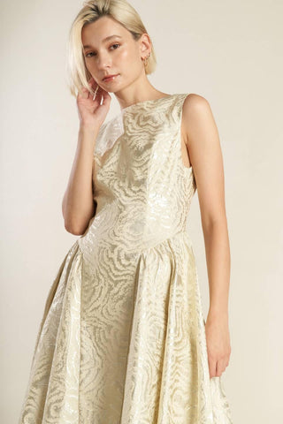 CHECK YOURSELF CHAMPAGNE WOVEN MIDI DRESS - Glamourous Grace