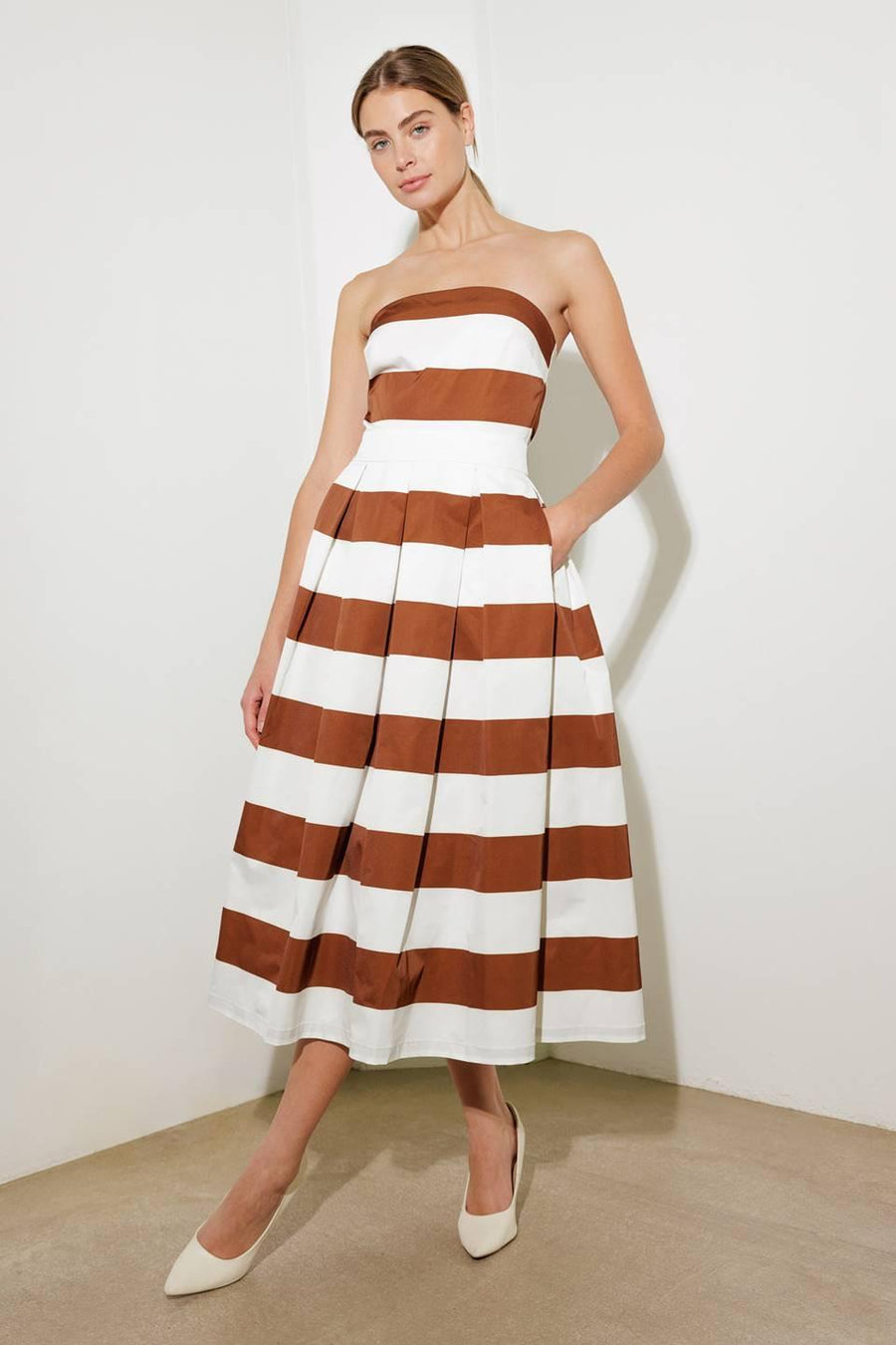 EVERYDAY HUSTLE RUST WOVEN MIDI DRESS - Glamourous Grace