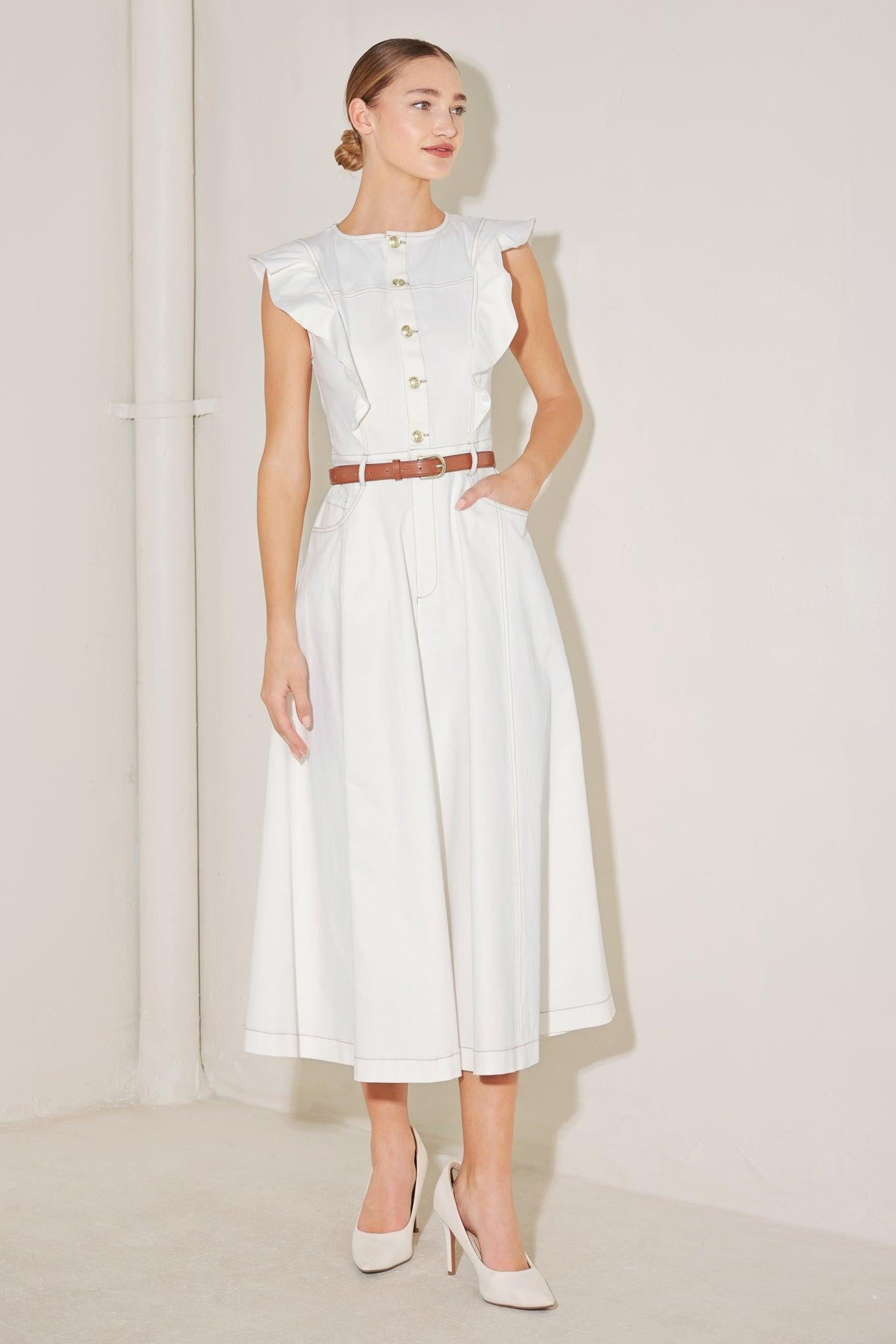SOFT POWER STORY WOVEN MIDI DRESS - Glamourous Grace
