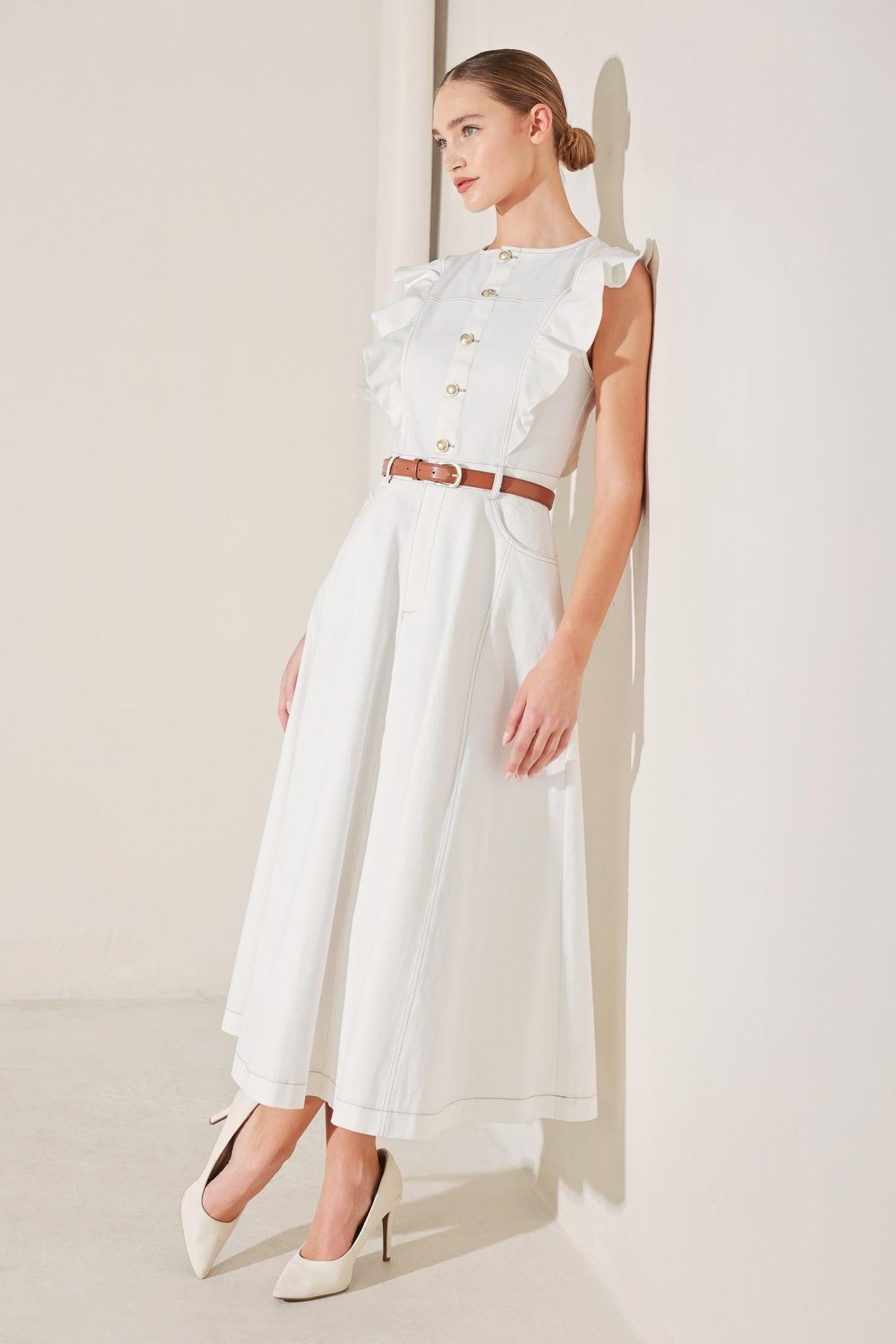 SOFT POWER STORY WOVEN MIDI DRESS - Glamourous Grace