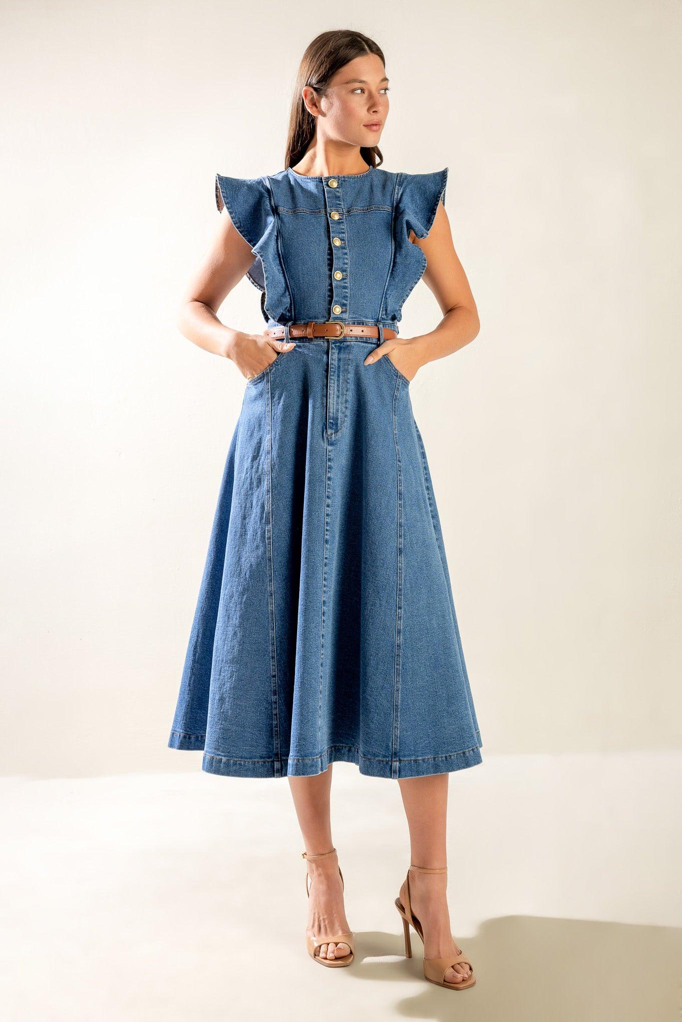 CLASSIC WITH A TWIST DENIM MIDI DRESS - Glamourous Grace