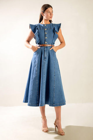 CLASSIC WITH A TWIST DENIM MIDI DRESS - Glamourous Grace