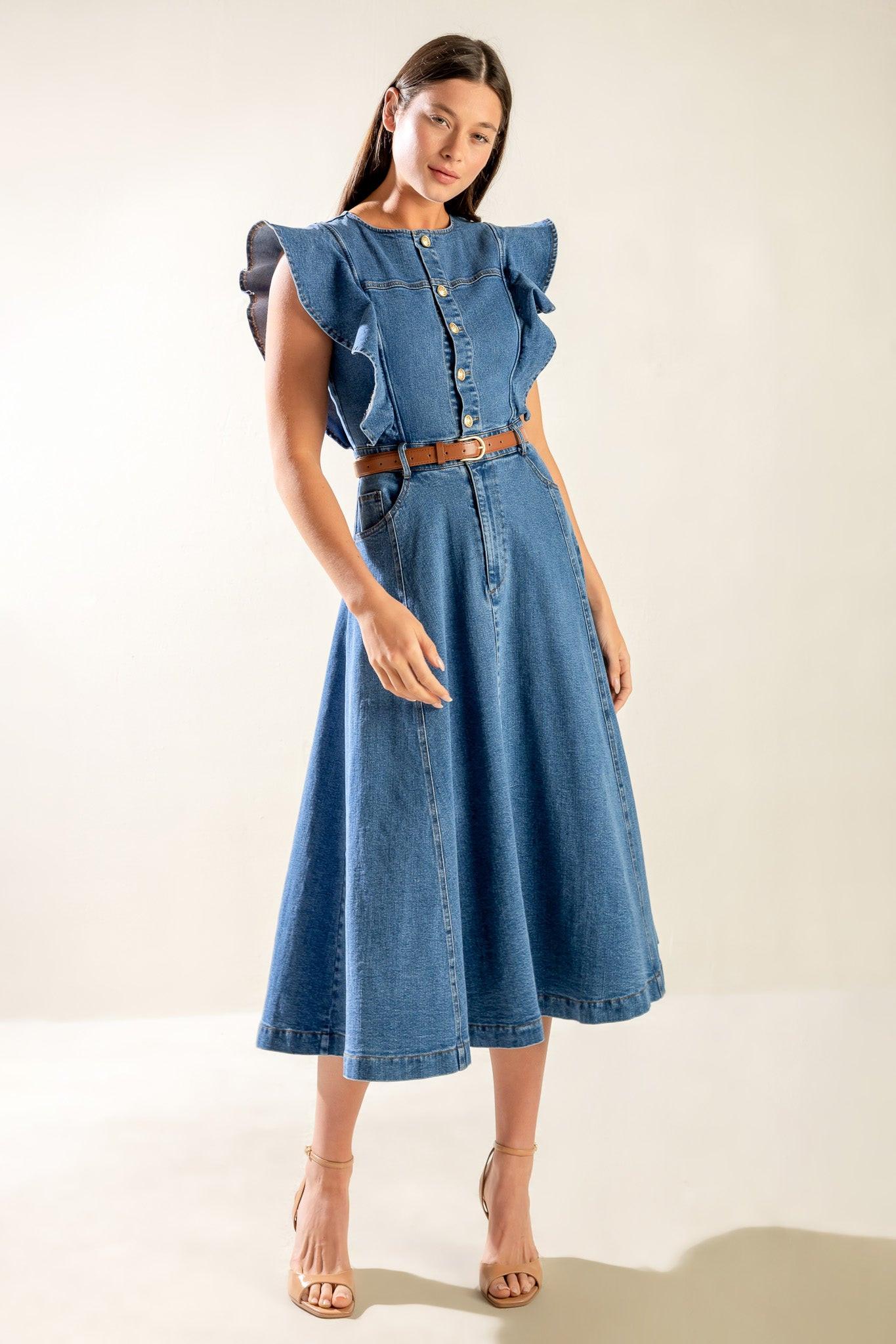 CLASSIC WITH A TWIST DENIM MIDI DRESS - Glamourous Grace