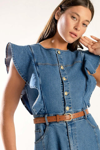 CLASSIC WITH A TWIST DENIM MIDI DRESS - Glamourous Grace