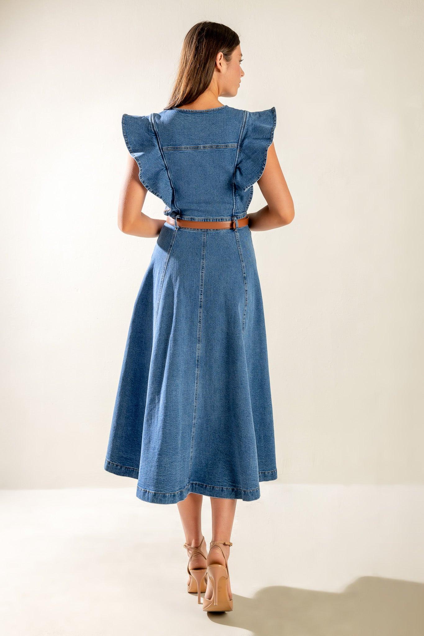 CLASSIC WITH A TWIST DENIM MIDI DRESS - Glamourous Grace