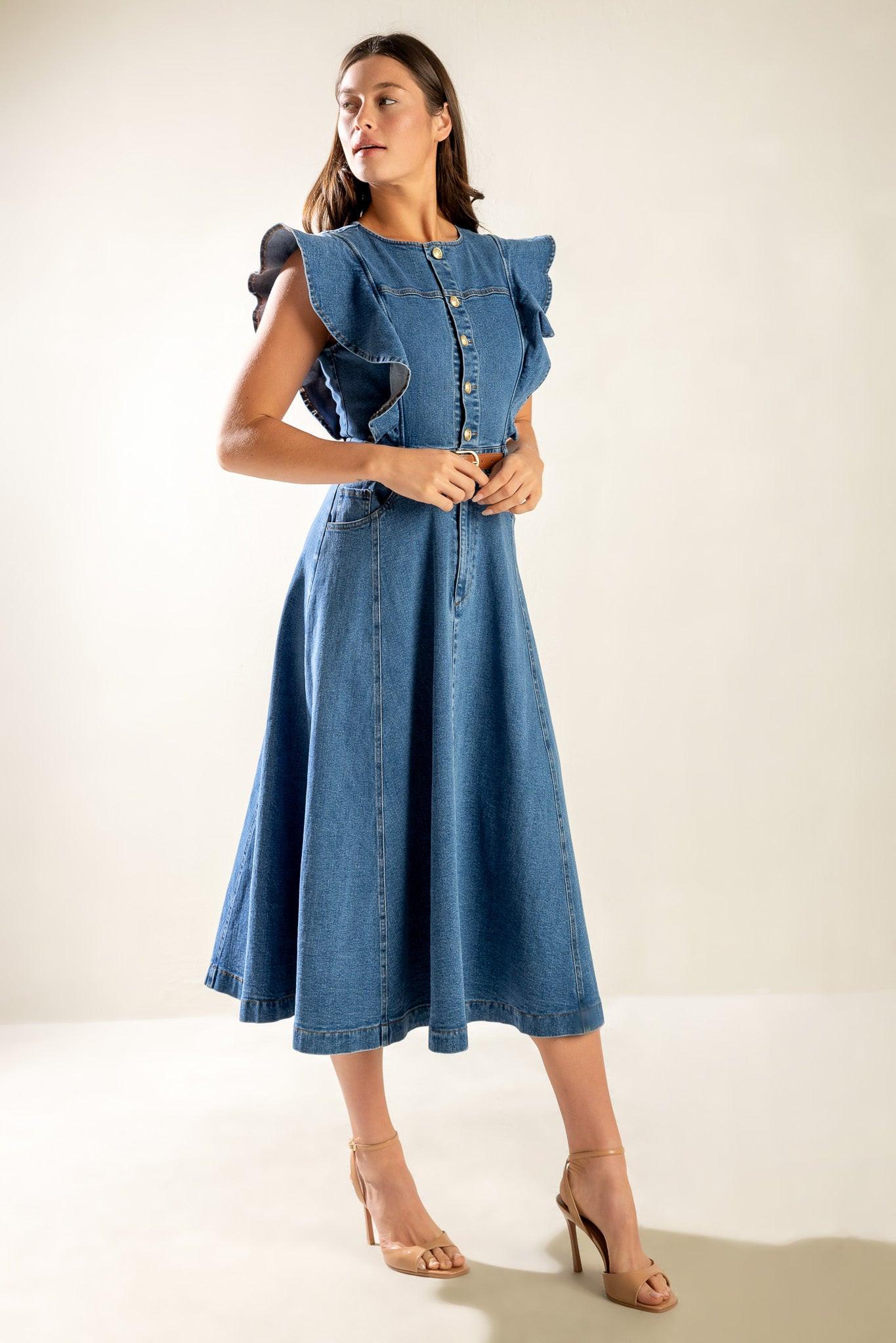 CLASSIC WITH A TWIST DENIM MIDI DRESS - Glamourous Grace