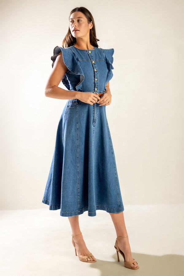 CLASSIC WITH A TWIST DENIM MIDI DRESS - Glamourous Grace