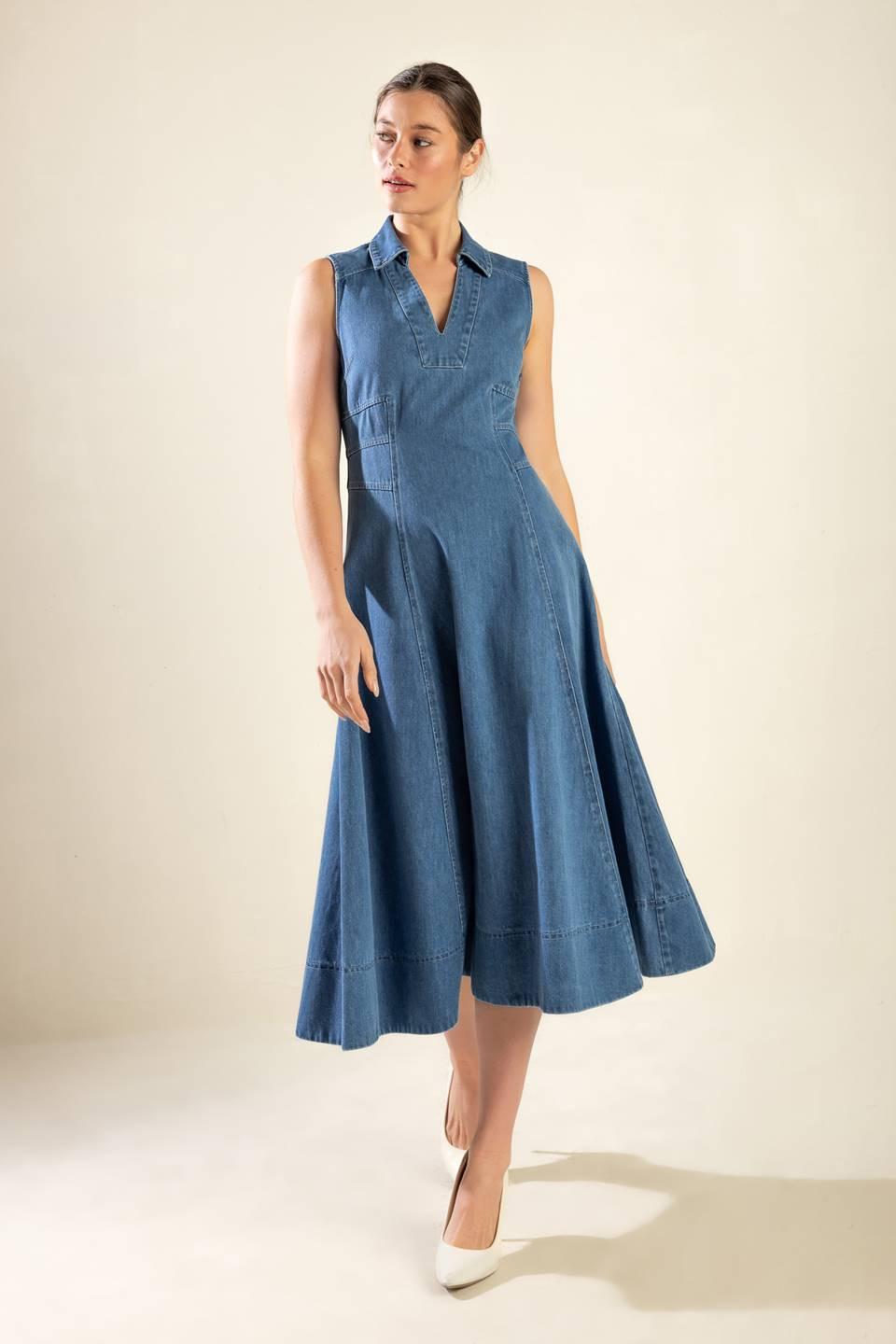 THE GENEVIEVE DENIM MIDI DRESS - Glamourous Grace