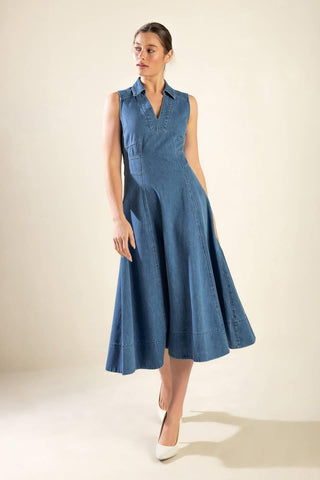THE GENEVIEVE DENIM MIDI DRESS - Glamourous Grace