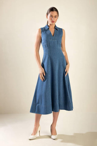 THE GENEVIEVE DENIM MIDI DRESS - Glamourous Grace