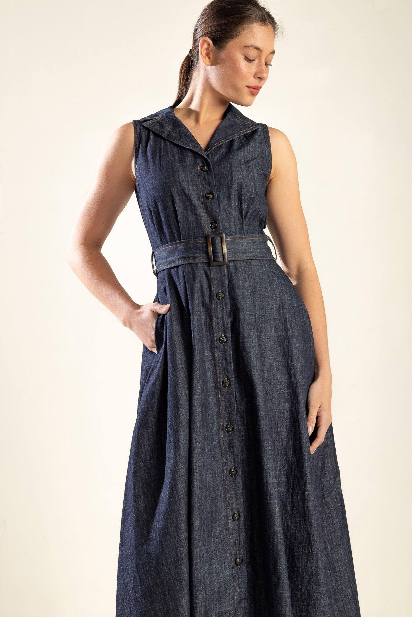 OASIS OF CALM RIGID DENIM MIDI DRESS - Glamourous Grace