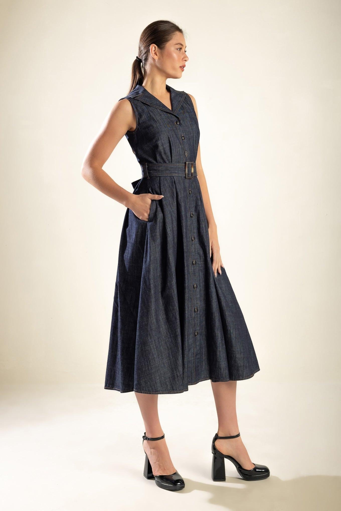OASIS OF CALM RIGID DENIM MIDI DRESS - Glamourous Grace